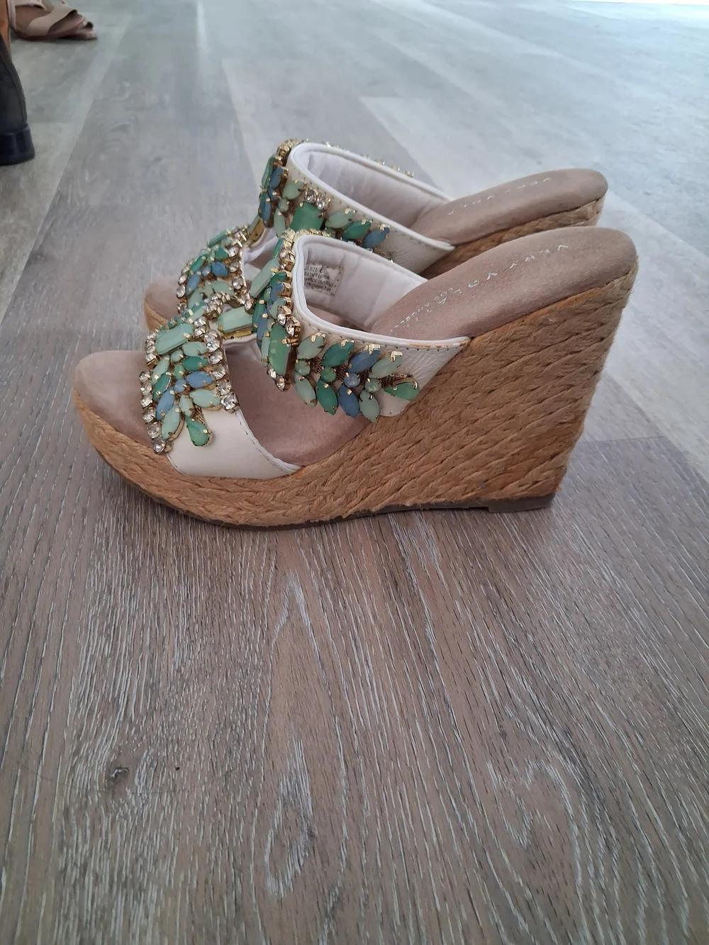 Very Volatile Mint Beaded Wedge Sandals